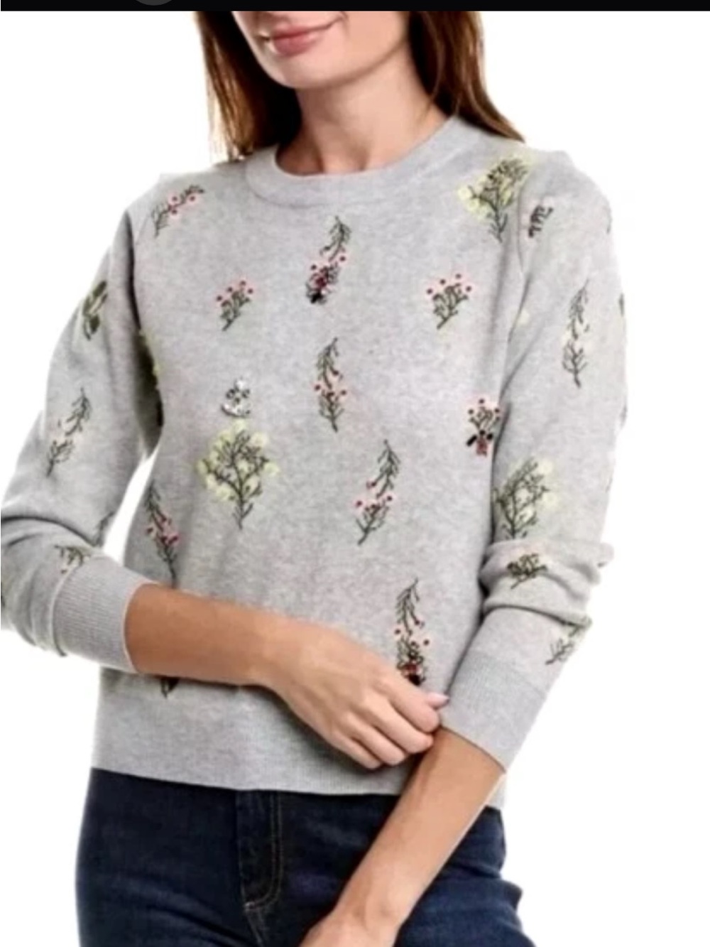 Nanette Lepore Embellished Rhinestone Crew Neck Sweater. Size Large.